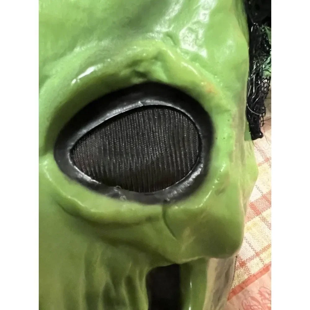 Vtg 90s‎ Easter Unlimited Green Neon Skull Mask Long Black & Green Hair Funworld